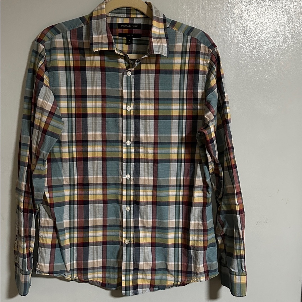 Banana Republic Men's Shirt Slim Fit Plaid Long Sleeve Size-M